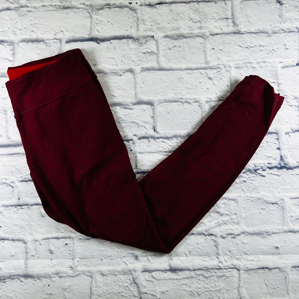 Prana Womens Yoga Leggings Deep Red Textured Ruched Ankle Active Pants Size S